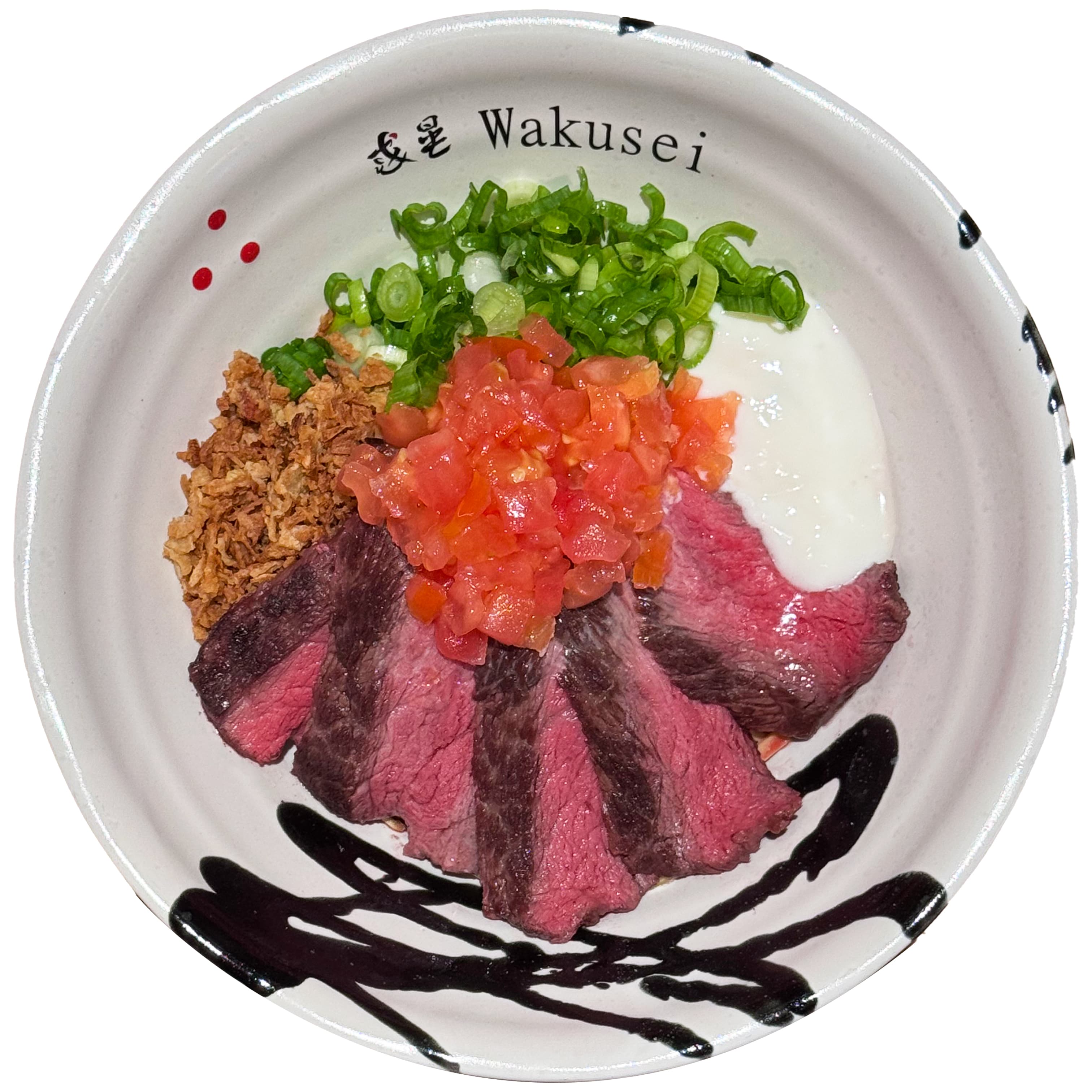 Gemini Wagyu abura soba at Ramen Wakusei in Sunnyvale — Snake River Farms Wagyu steak over chewy soba with fried onion and yogurt